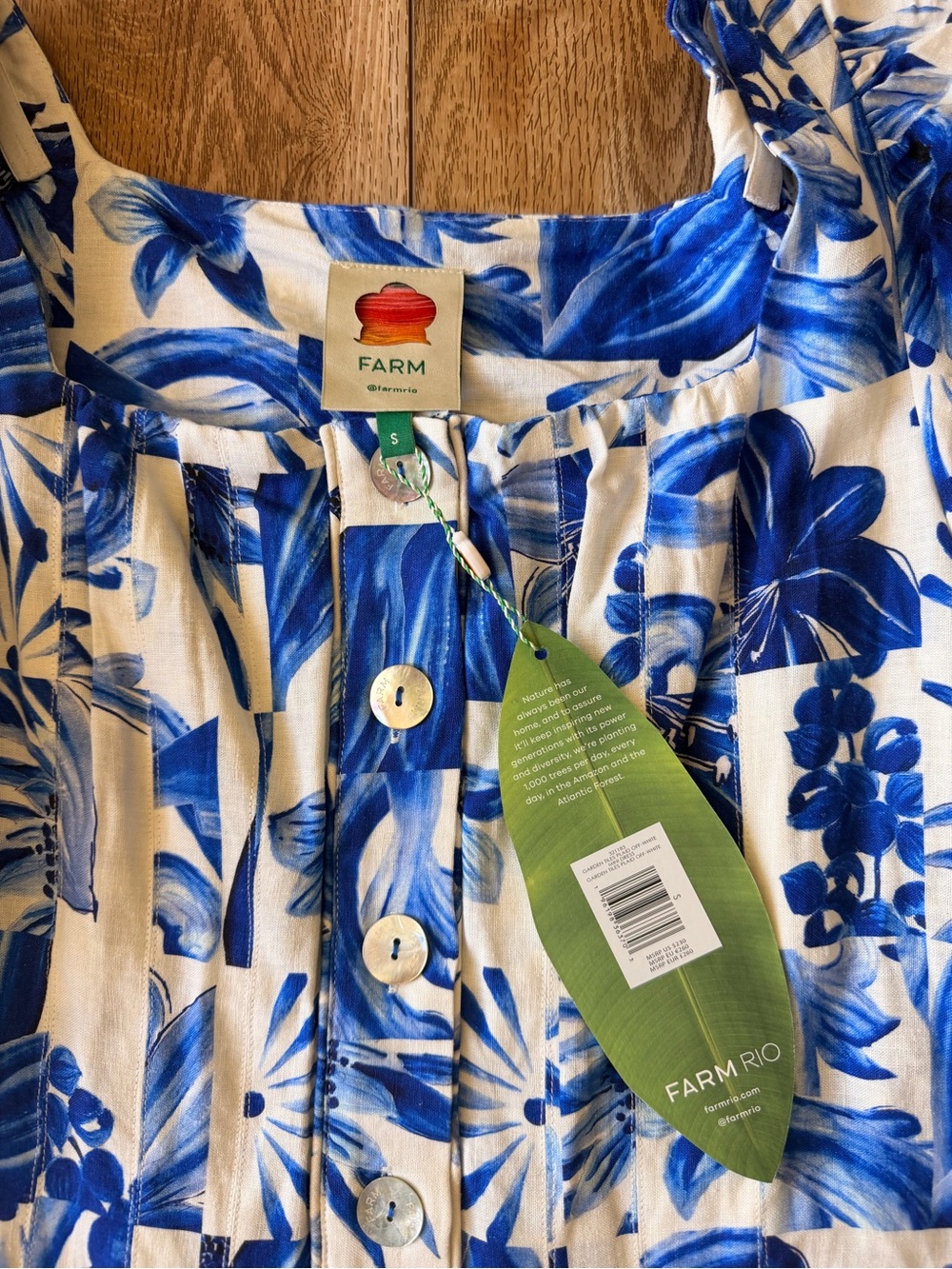 Farm Rio Garden Tiles Linen Mini Dress NWT - Picture 2 of 5